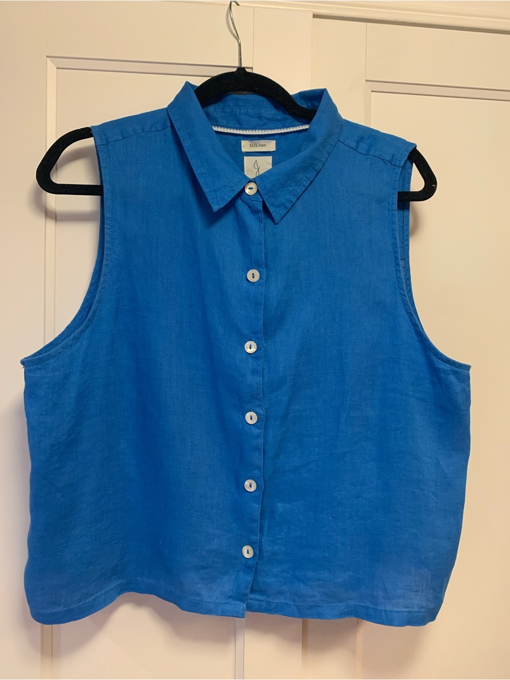JOIE 100% Linen Sleeveless Button-Front Blouse Women’s XL Bright Blue
